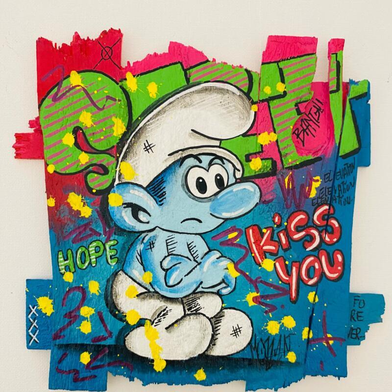 Painting Kiss You by Molla Nathalie  | Painting Pop-art Pop icons Wood Acrylic Posca