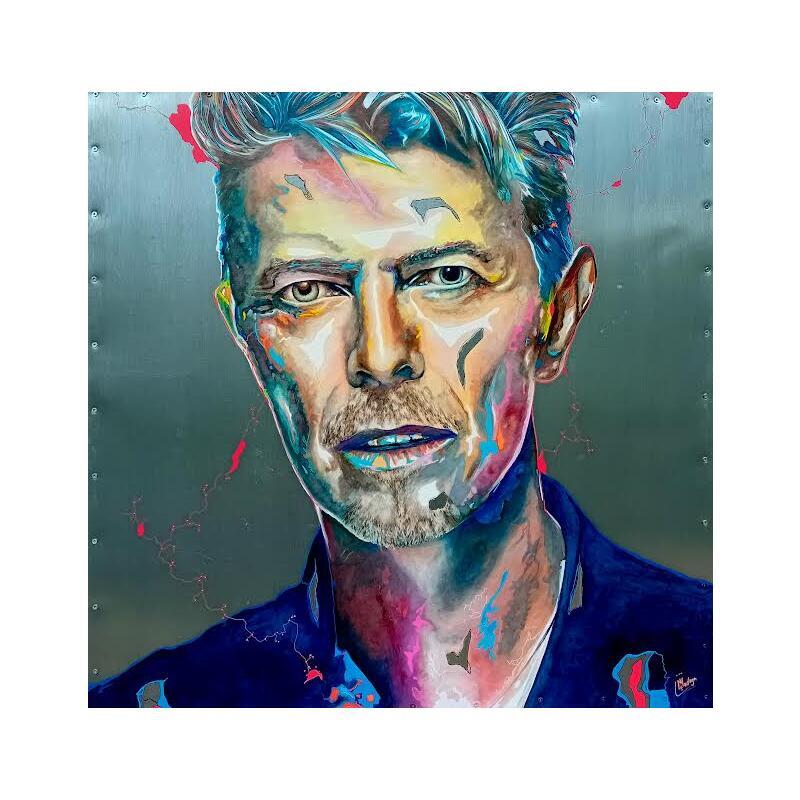 Painting David Bowie by Medeya Lemdiya | Painting Pop-art Pop icons Metal Acrylic