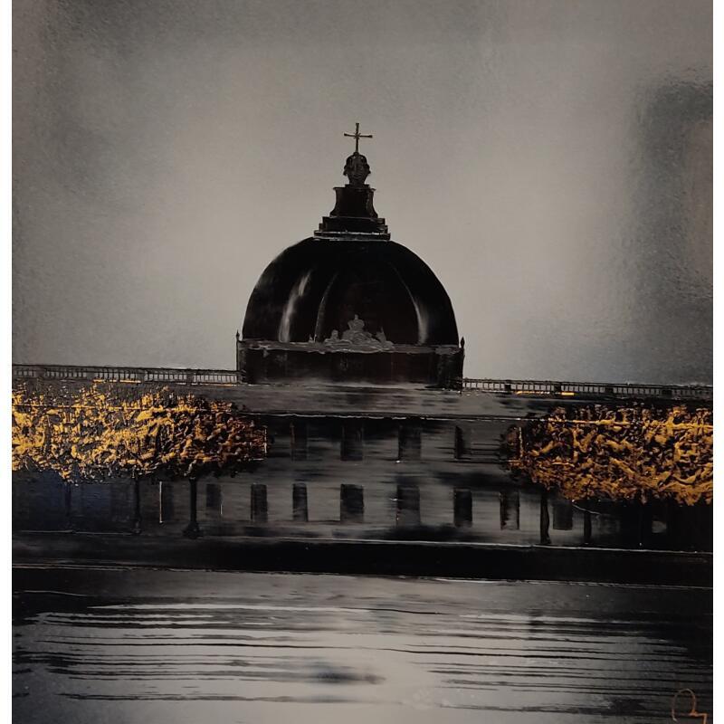 Painting Crépuscule Lyonnais by Rey Julien | Painting Figurative Gold leaf