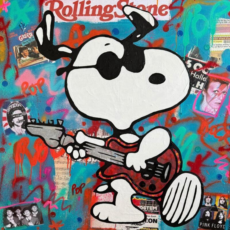 Peinture Snoopy rock par Kikayou | Tableau Pop-art Icones Pop Graffiti Acrylique Collage