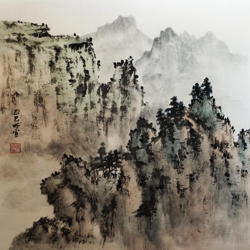 Gemälde Mountains von Du Mingxuan | Gemälde Figurativ Landschaften Aquarell Tinte