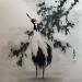 Painting Crane in a pond by Du Mingxuan | Painting Figurative Animals Watercolor Ink
