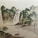 Painting Boat and waterfall by Du Mingxuan | Painting Figurative Landscapes Watercolor Ink