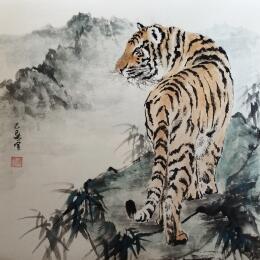 Painting Tiger by Du Mingxuan | Painting Figurative Ink, Watercolor Animals