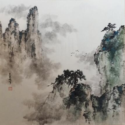 Painting Cloudy mountains by Du Mingxuan | Painting Figurative Ink, Watercolor Landscapes