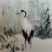 Gemälde Crane in winter von Du Mingxuan | Gemälde Figurativ Tiere Aquarell Tinte