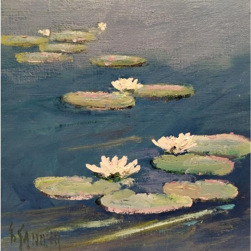 Painting nénuphars rose by Sannier Daniel | Painting Impressionism Landscapes Oil
