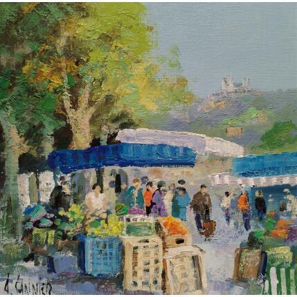 Painting Marché sur les bords du rhône by Sannier Daniel | Painting Impressionism Oil Landscapes