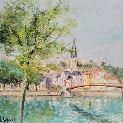 Gemälde Les bords du Rhône, Lyon von Sannier Daniel | Gemälde Impressionismus Öl Landschaften