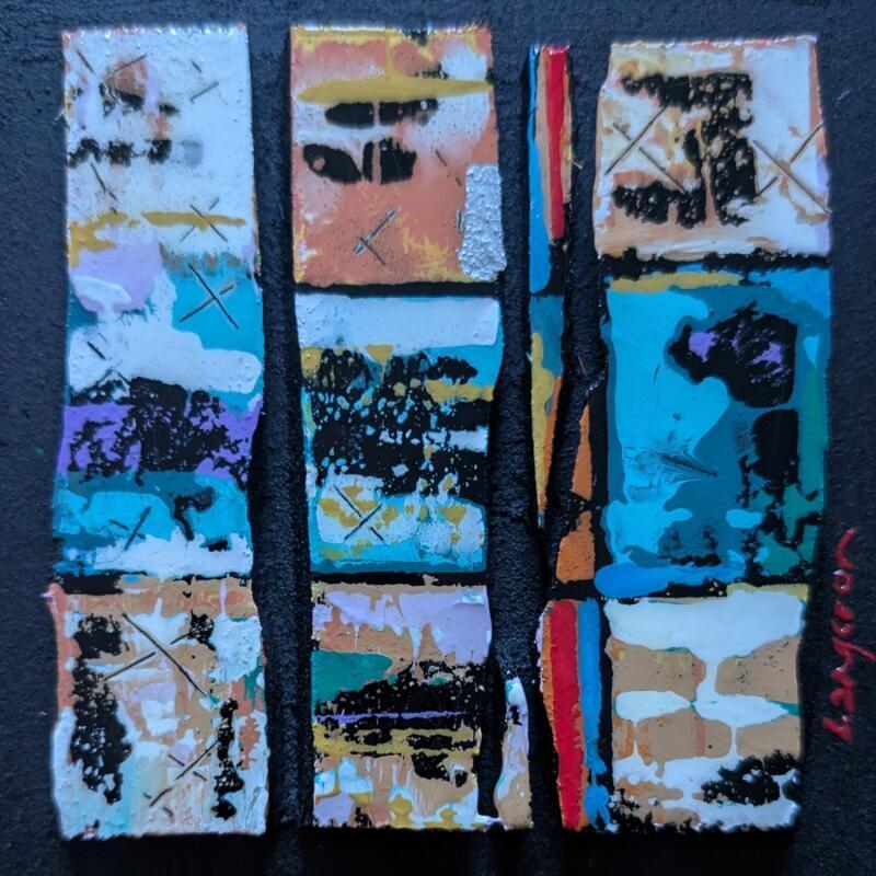 Painting Bc5 patchwork ocre bleu by Langeron Luc | Painting Subject matter Wood Acrylic Resin
