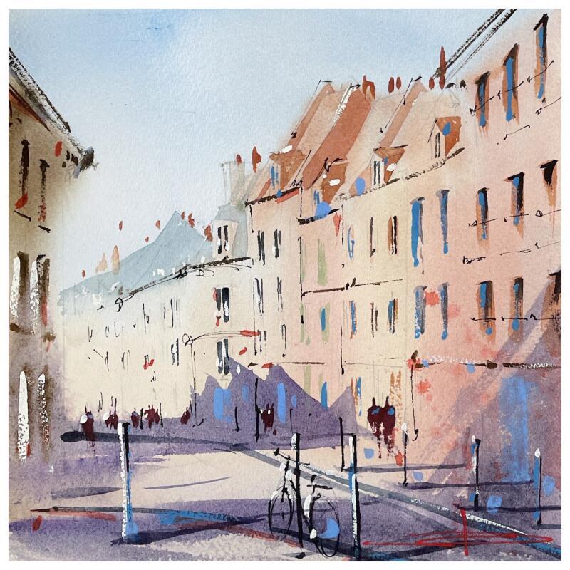 Gemälde T'embrasser dans les rues du vieux lille von Bailly Kévin  | Gemälde Figurativ Urban Architektur Aquarell Tinte