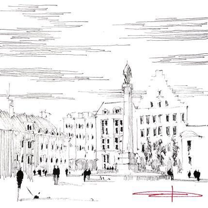 Peinture Place aux amoureux par Bailly Kévin  | Tableau Figuratif Aquarelle, Encre Architecture, Urbain