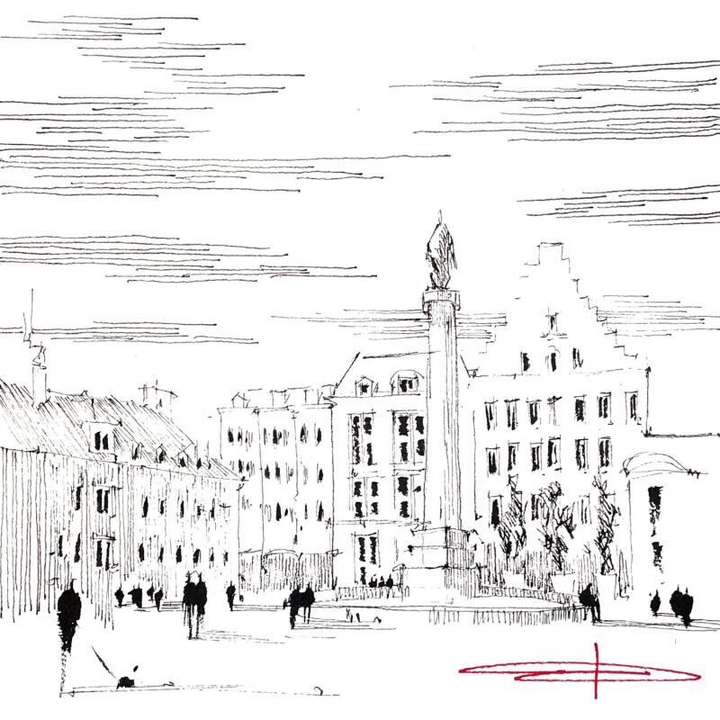 Painting Place aux amoureux by Bailly Kévin  | Painting Figurative Urban Architecture Watercolor Ink