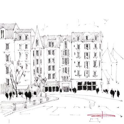 Peinture Arrêt sur les rues de Lille par Bailly Kévin  | Tableau Figuratif Aquarelle, Encre Architecture, Urbain