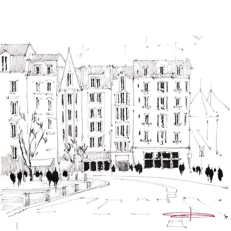 Painting Arrêt sur les rues de Lille by Bailly Kévin  | Painting Figurative Urban Architecture Watercolor Ink