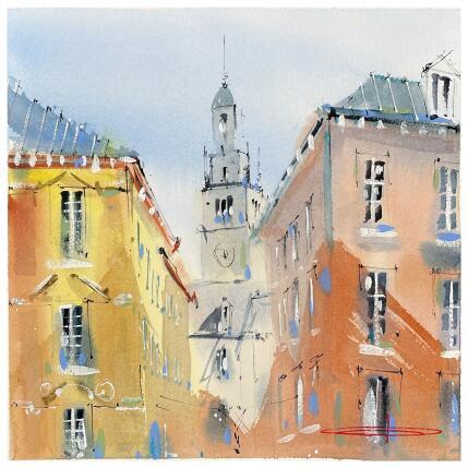 Peinture Ombres et lumieres sur le Beffroi par Bailly Kévin  | Tableau Figuratif Aquarelle, Encre Architecture, Urbain