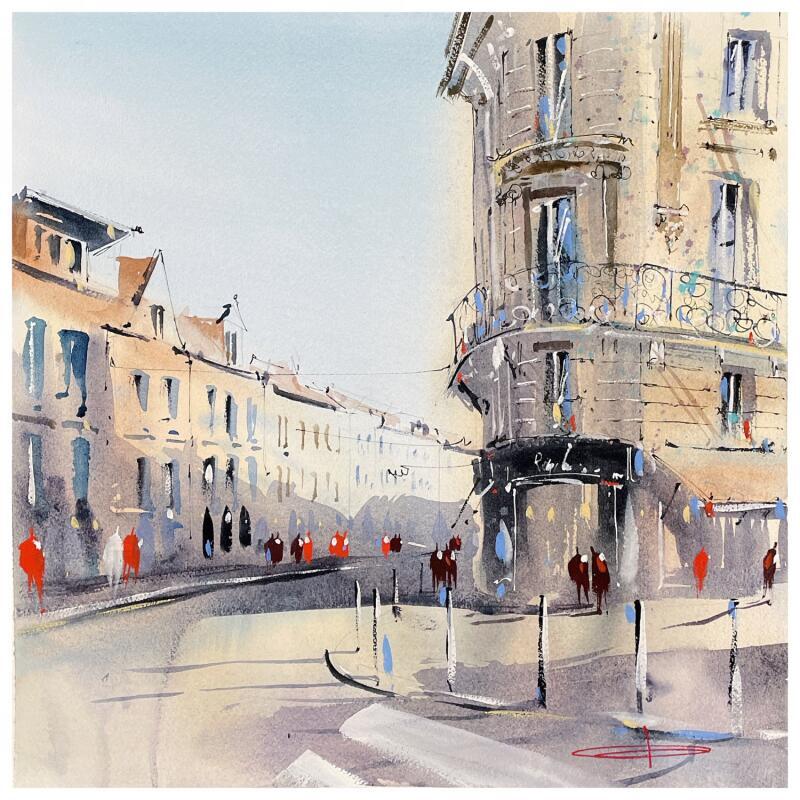 Peinture Accompagnes moi dans les rues enchantées de Lille par Bailly Kévin  | Tableau Figuratif Urbain Architecture Aquarelle Encre
