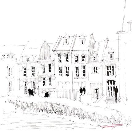 Peinture Petites maisons dans la Prai'lille par Bailly Kévin  | Tableau Figuratif Aquarelle, Encre Architecture, Urbain