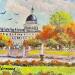 Peinture Le Pantheon vu du Jardin du Luxembourg par Lallemand Yves | Tableau Figuratif Urbain Acrylique