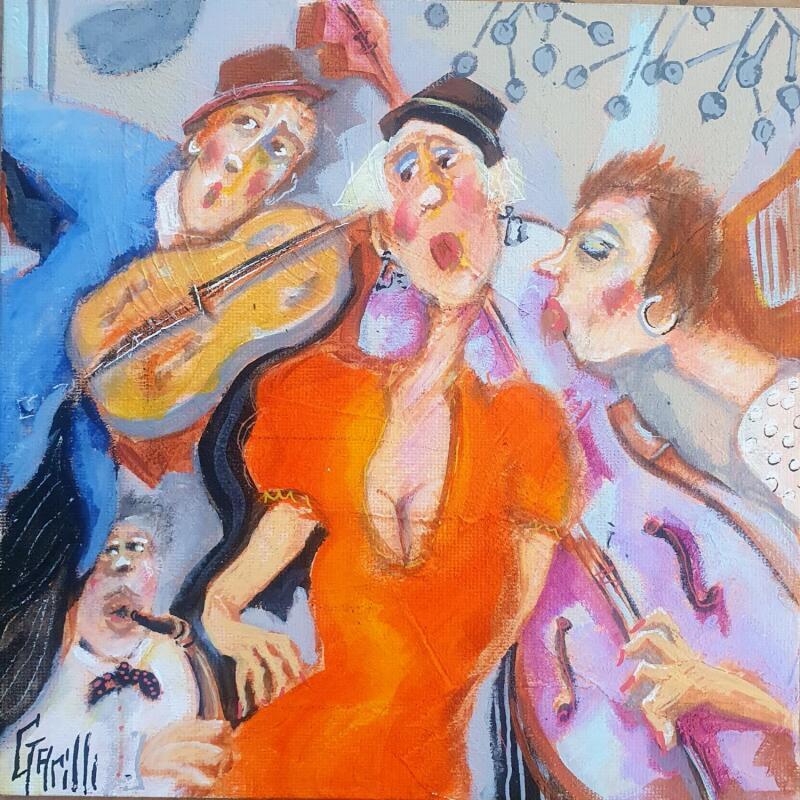 Painting curious little saxophonist.  by Garilli Nicole | Painting Figurative Life style Acrylic