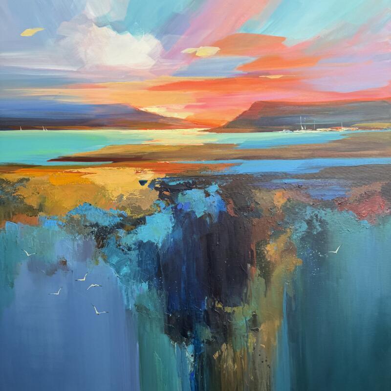 Peinture The Sun Melting into the Water par Bond Tetiana | Tableau Figuratif Huile