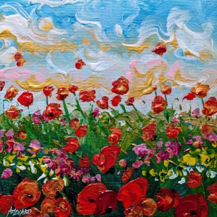 Peinture Petites fleurs des champs et coquelicots par Amblard Florence | Tableau Impressionnisme Acrylique Nature