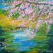 Painting  fleurs de cerisier au bord de l'étang by Amblard Florence | Painting Impressionism Nature Acrylic