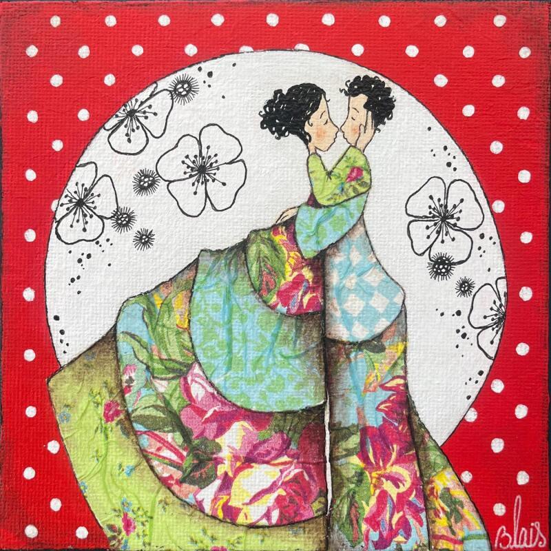 Gemälde Rose et Léon von Blais Delphine | Gemälde Naive Kunst Alltagsszenen Acryl Collage