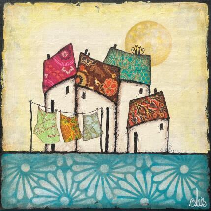 Peinture Rêverie par Blais Delphine | Tableau Art naïf Acrylique, Collage Paysages