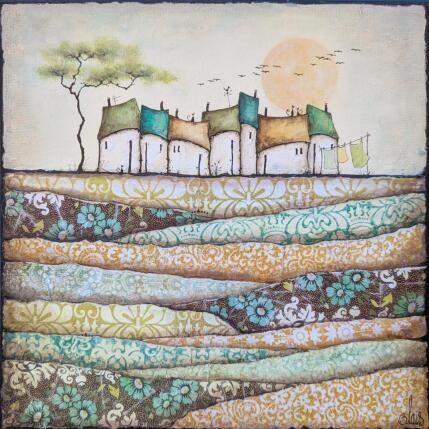 Peinture L'étreinte du ciel par Blais Delphine | Tableau Figuratif Acrylique, Collage Paysages