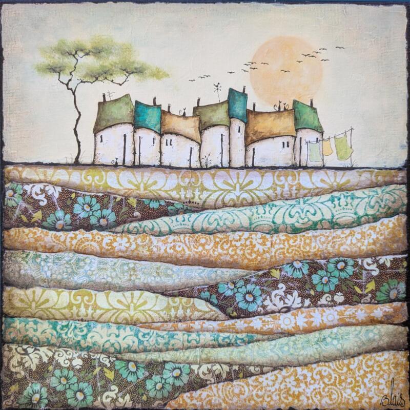 Gemälde L'étreinte du ciel von Blais Delphine | Gemälde Figurativ Landschaften Acryl Collage