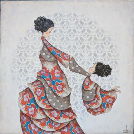 Peinture Léonora et Azélie par Blais Delphine | Tableau Figuratif Acrylique, Collage Scènes de vie