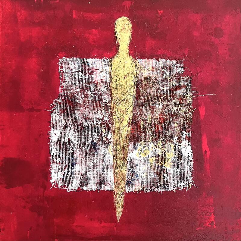 Peinture Rubis par Rocco Sophie | Tableau Art Singulier Acrylique Collage Sable