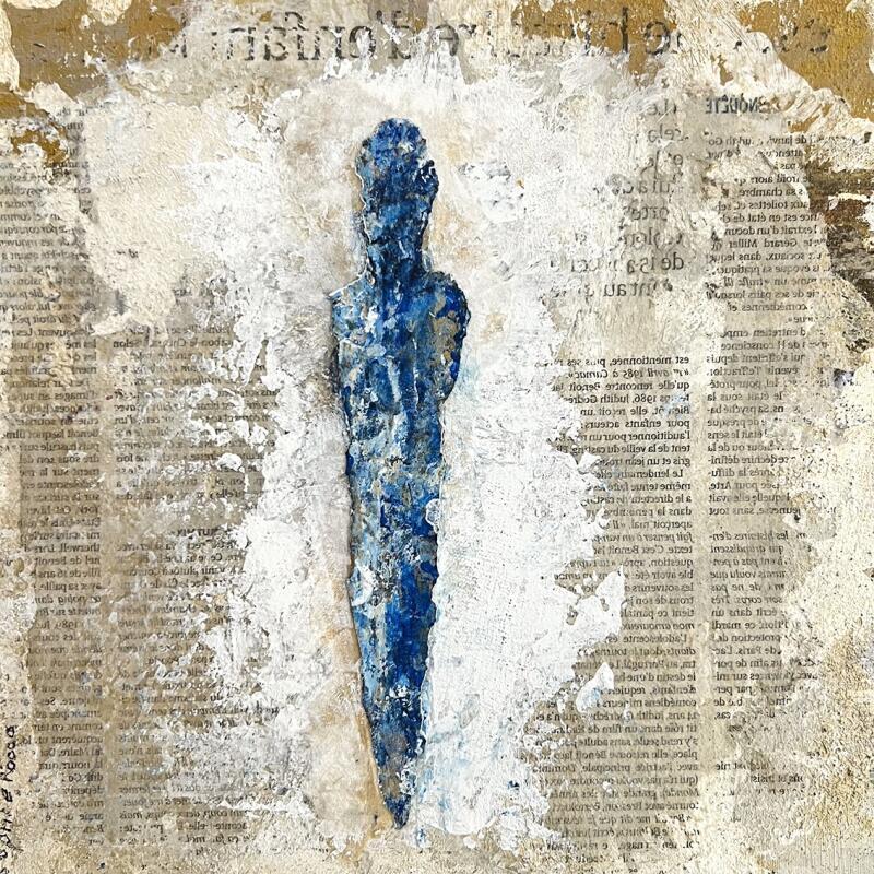 Peinture Nouvelle d'azur par Rocco Sophie | Tableau Art Singulier Acrylique Collage Sable