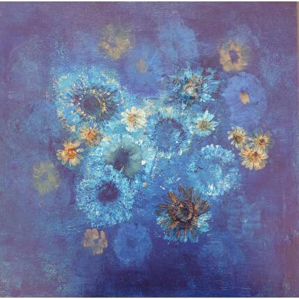 Peinture Azur Foral par Rocco Sophie | Tableau Art Singulier Acrylique, Collage, Sable