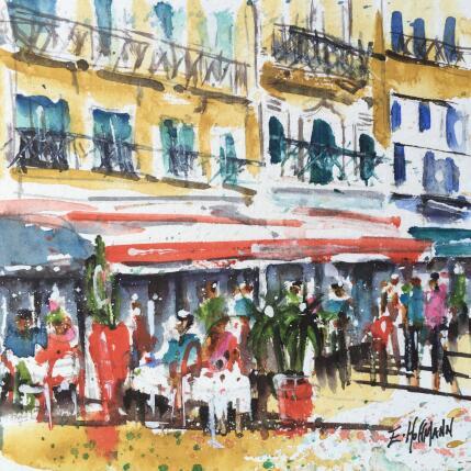 Gemälde Terrasse de café von Hoffmann Elisabeth | Gemälde Figurativ Aquarell Urban