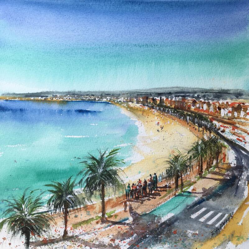 Gemälde Nice vive la promenade des anglais  von Hoffmann Elisabeth | Gemälde Figurativ Urban Aquarell