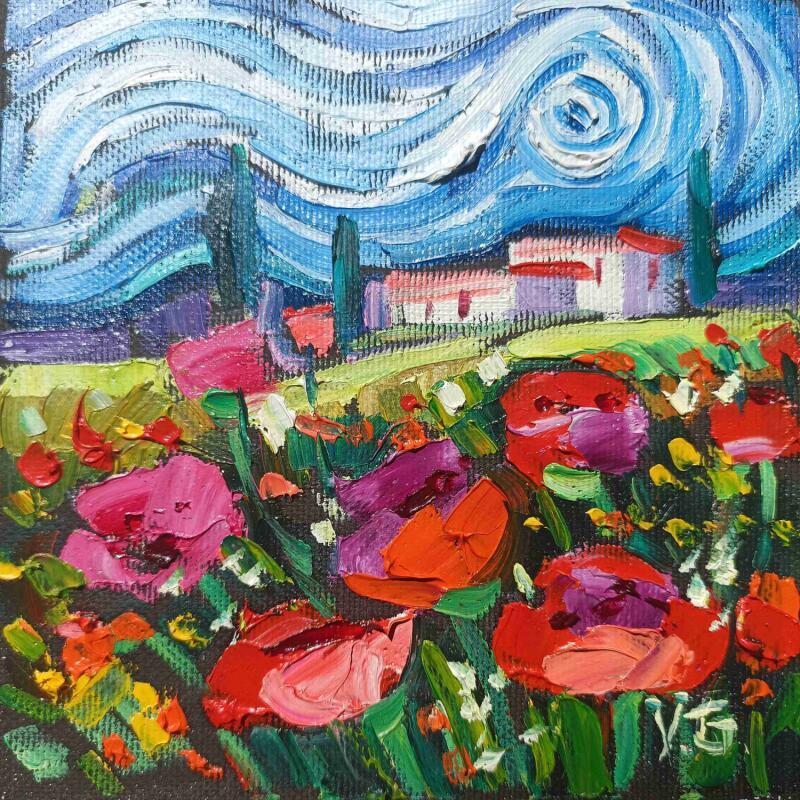 Painting Red fields under Gogh sky  by Georgieva Vanya | Painting Figurative Landscapes Oil