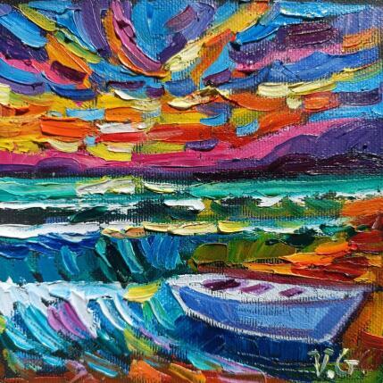 Peinture Waves at sunset  par Georgieva Vanya | Tableau Figuratif Huile Paysages