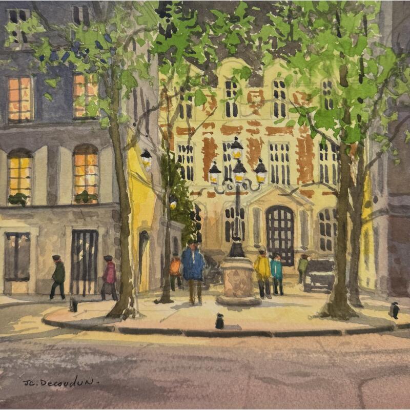 Painting Emilie in Paris by Decoudun Jean charles | Painting Figurative Urban Watercolor