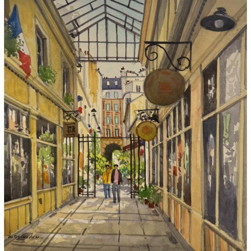 Gemälde Paris le passage de la cour du commerce von Decoudun Jean charles | Gemälde Figurativ Urban Aquarell