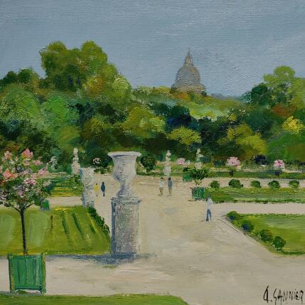 Peinture Promenade dans les jardins parisiens par Sannier Daniel | Tableau Impressionnisme Huile Paysages