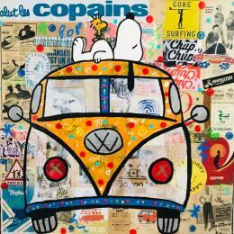 Painting Salut les copains  by Kikayou | Painting Pop-art Acrylic, Gluing, Graffiti Pop icons