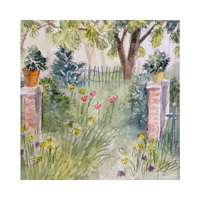 Painting Jardin sauvage by Balme Delphine | Painting Naive art Nature Watercolor