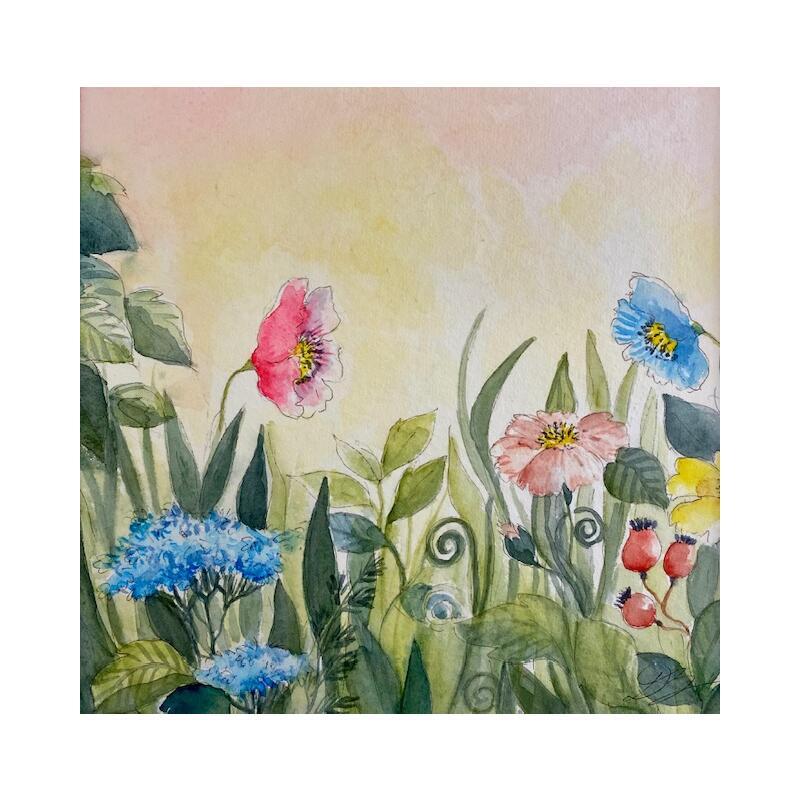 Painting Grandes fleurs by Balme Delphine | Painting Naive art Nature Watercolor