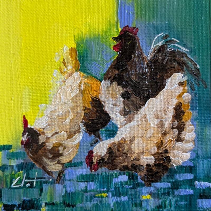 Peinture Les poulettes  par CLOT | Tableau Figuratif Animaux Huile