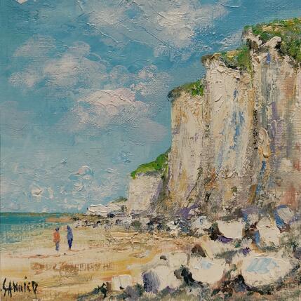 Peinture Falaises en Normandie par Sannier Daniel | Tableau Impressionnisme Huile Paysages