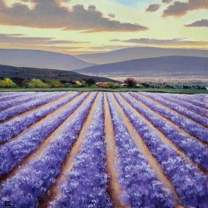 Peinture here silence awakens and blooms in violet  par Requena Elena | Tableau Figuratif Huile Paysages