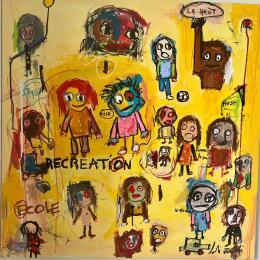Gemälde RÉCRÉATION  von Zaïdi Larbi | Gemälde Art brut Acryl, Pastell, Posca