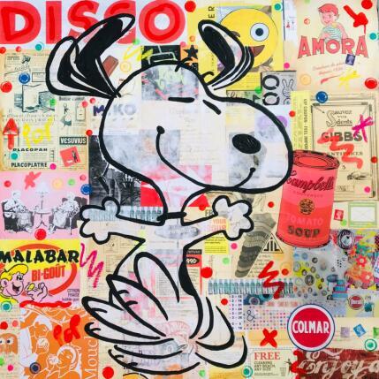 Peinture Snoopy happy vintage par Kikayou | Tableau Pop-art Acrylique, Collage, Graffiti Icones Pop